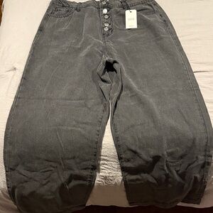 Forever 21 - Gray Button-Fly Wide-Leg Jeans